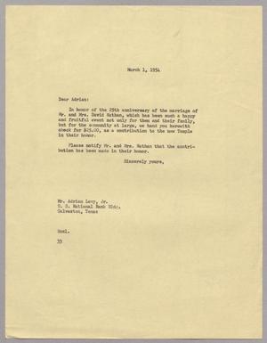 [Letter from Harris L. Kempner to Mr. Adrian Levy, Jr., March 1, 1954]