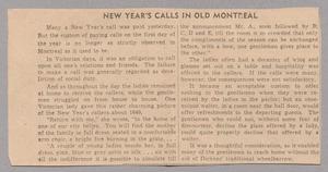 [Clipping: New Year's Calls in Old Montreal]