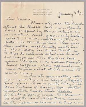 [Handwritten letter from William Willis Sealy to Harris L. Kempner, January 4, 1954]