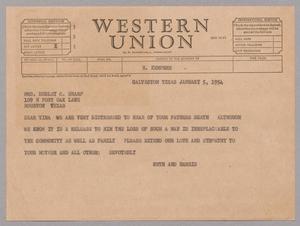 [Telegram from Ruth and Harris Leon Kempner to Tina Sharp, January 5, 1954 #1]