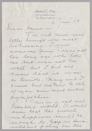 Primary view of object titled '[Letter from Milo to Harris, January 2, 1954]'.