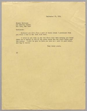 [Letter from Harris L. Kempner to the Brooks Brothers, September 29, 1954]