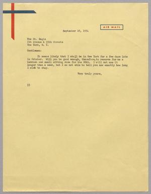 [Letter from Harris L. Kempner to The St. Regis, September 28, 1954]