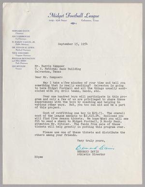 [Letter from Bernard Davis to Mr. Harris Kempner, September 15, 1954]