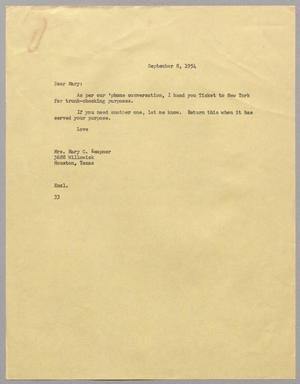 [Letter from Harris L. Kempner to Mrs. Mary C. Kempner, September 8, 1954]