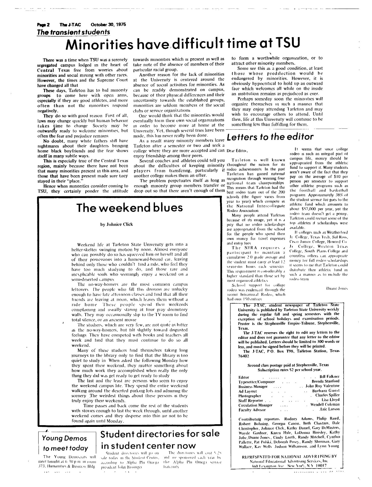 The J-TAC (Stephenville, Tex.), Vol. 56, No. 10, Ed. 1 Thursday, October 30, 1975
                                                
                                                    [Sequence #]: 2 of 12
                                                