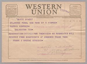 [Telegram from Frank J. Greene to Harris Kempner, September 4, 1954]