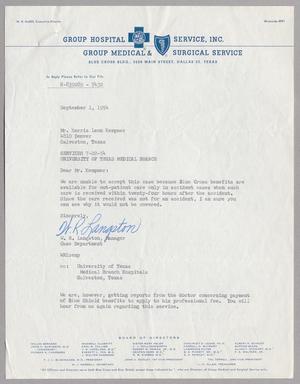 [Letter from W. R. Langston to Mr. Harris Leon Kempner, September 1, 1954]