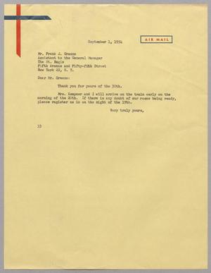 [Letter from Harris L. Kempner to Mr. Frank J. Greene, September 1, 1954]
