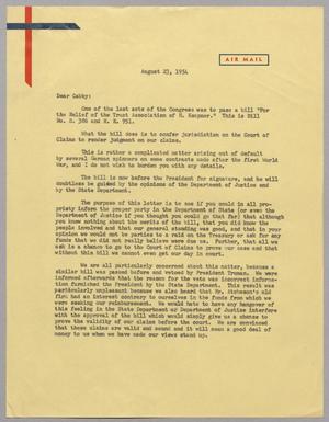 [Letter from Harris L. Kempner to Cabby, August 23, 1954]