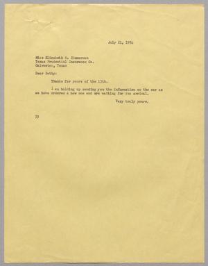 [Letter from Harris L. Kempner to Elizabeth B. Zimmerman, July 21, 1954]