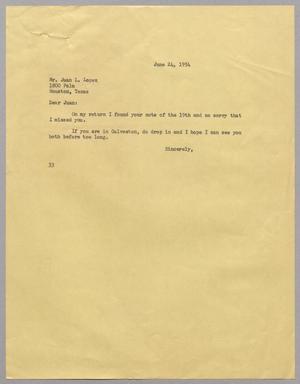 [Letter from Harris Leon Kempner to Juan L. Lopez, June 24, 1954]