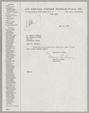 [Letter from Marvin Liebman to Mr. Harris Kempner, May 25, 1954]