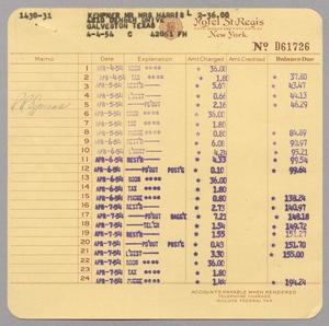 [Invoice for Balance Due to Hotel St. Regis, August 1955]