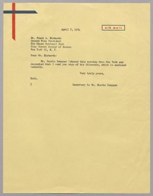 [Letter from Vivian Paysse to Mr. Frank A. Richards, April 7, 1954]