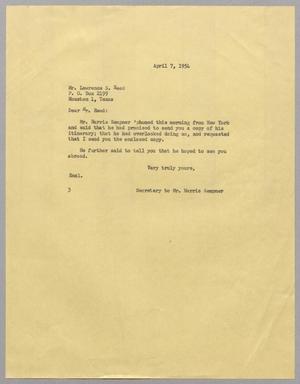 [Letter from Vivian Paysse to Mr. Lawrence S. Reed, April 7, 1954]