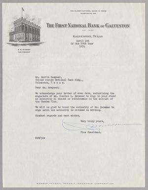 [Letter from E. M. Warren to Mr. Harris Kempner, April 1, 1954]