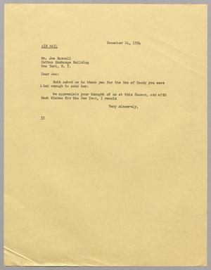 [Letter from Harris L. Kempner to Joe Russell, December 24, 1954]