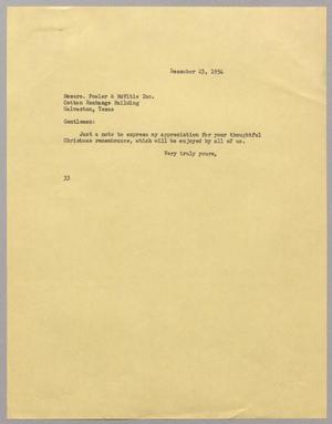 [Letter from Harris L. Kempner to Fowler & McVitie Inc., December 23, 1954]