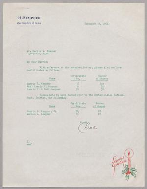 [Letter from Isaac Herbert Kempner to Mr. Harris L. Kempner, December 23, 1954]