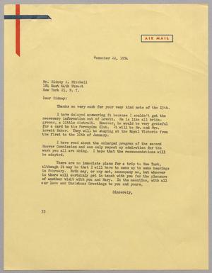 [Letter from Harris L. Kempner to Mr. Sidney A. Mitchell, December 22, 1954]