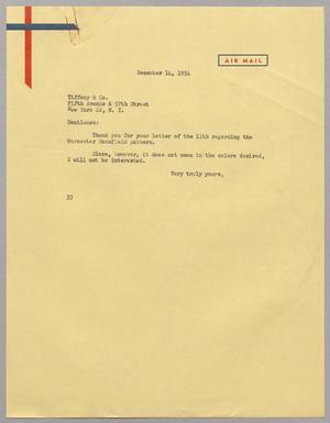 [Letter from Harris L. Kempner to Tiffany & Co., December 14, 1954]