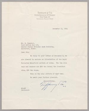 [Letter from Tiffany & Co. to Harris L. Kempner, December 11, 1954]