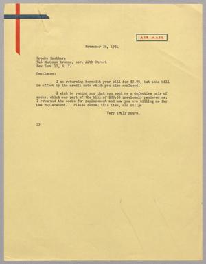 [Letter from Harris L. Kempner to Brooks Brothers, November 26, 1954]