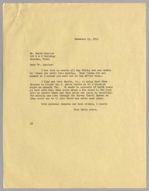 Primary view of object titled '[Letter from Harris L. Kempner to Mr. David Quarles, November 13, 1954]'.