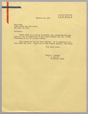 [Letter from Harris L. Kempner to Mark Cross, November 16, 1954]