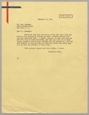 [Letter from Harris L. Kempner to Mr. Paul Thoumyre, November 15, 1954]