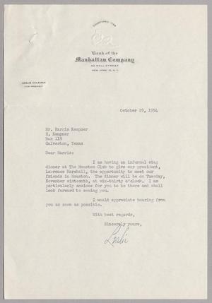 [Letter from Leslie Coleman to Mr. Harris Kempner, October 29, 1954]