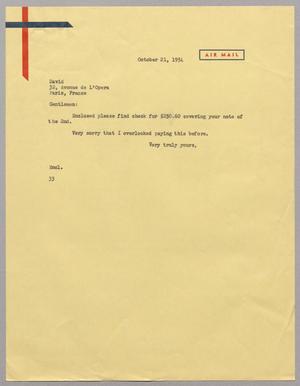 [Letter From Harris Leon Kempner to David, October 21, 1954]
