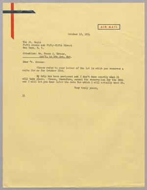 [Letter from Harris L. Kempner to The St. Regis, October 18, 1954]