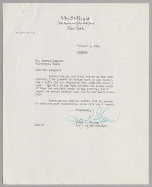 [Letter from Frank J. Greene to Mr. Harris Kempner, October 1, 1954]