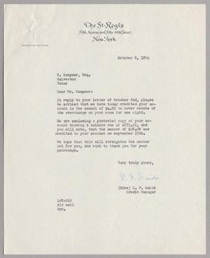[Letter from L. F. Swick to Harris L. Kempner, October 8, 1954]