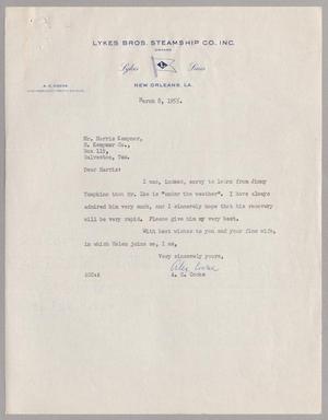Primary view of object titled '[Letter from A. C. Cocke to Mr. Harris Kempner, March 8, 1955]'.