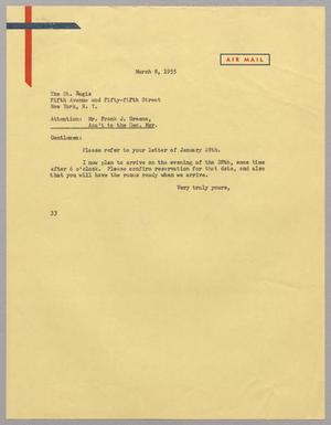 [Letter from Harris L. Kempner to The St. Regis, March 8, 1955]