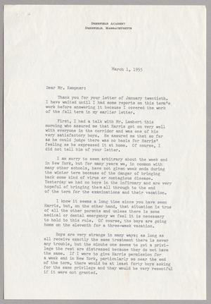 Primary view of object titled '[Letter from Frank E. Boyden to Mr. Harris Kempner, March 1, 1955]'.