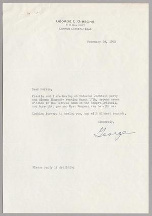 Primary view of object titled '[Letter from George E. Gibbons to Harris L. Kempner, February 24, 1955]'.