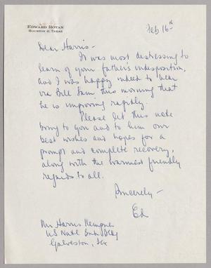 [Letter from Edward Rotan to Mr. Harris Kempner, February 16, 1955]