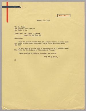 [Letter from Harris L. Kempner to The St. Regis, January 15, 1955]