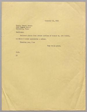 [Letter from Harris Leon Kempner to Harvey Travel Bureau, December 31, 1955]