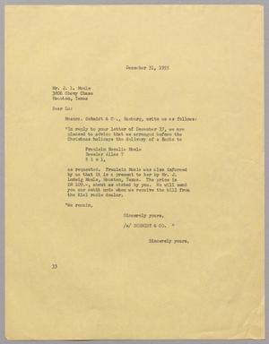 Primary view of object titled '[Letter from Harris L. Kempner to Mr. J. L. Mole, December 31, 1955]'.