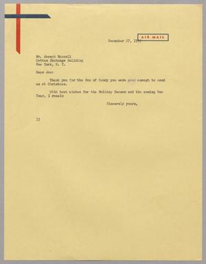 [Letter from Harris L. Kempner to Joseph Russell, December 27, 1955]