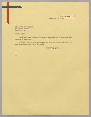 [Letter from Harris L. Kempner to Alvin L. Wachsman, December 27, 1955]