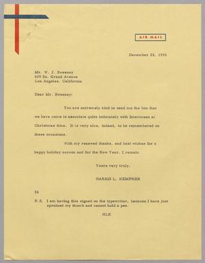 [Letter from Harris L. Kempner to Mr. W. J. Sweeney, December 23, 1955]