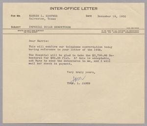 [Inter-Office Letter from Thomas L. James to Harris Leon Kempner, December 19, 1955]