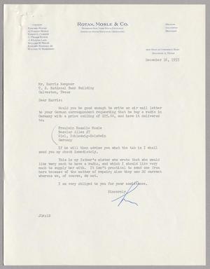 Primary view of object titled '[Letter from Rotan, Mosle & Co. to Mr. Harris Kempner, December 16, 1955]'.