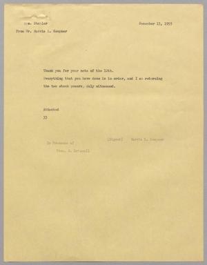 [Letter from Mr. Harris L. Kempner to Mrs. Stabler, December 13, 1955]